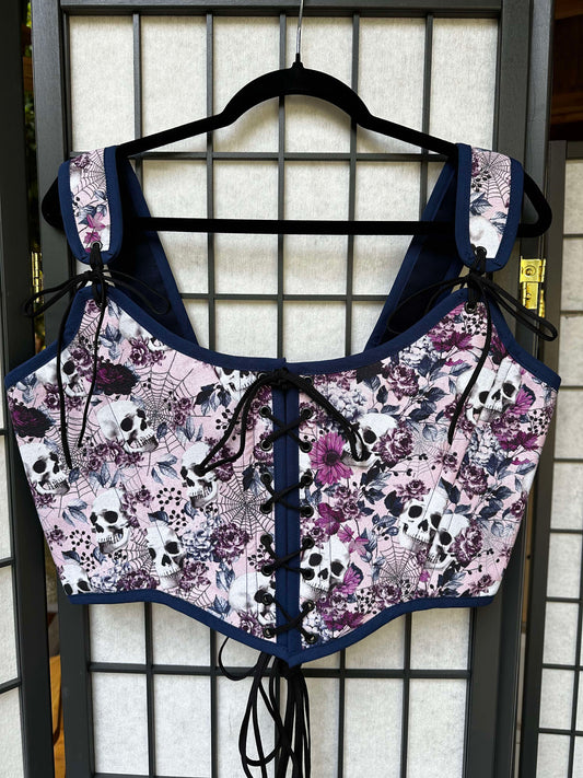 Pink Skulls & Navy Canvas Reversible Bodice