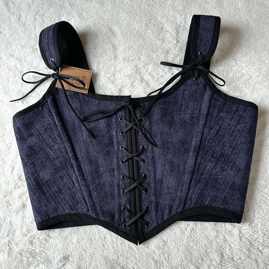 Blue Velvet & Black Reversible Bodice