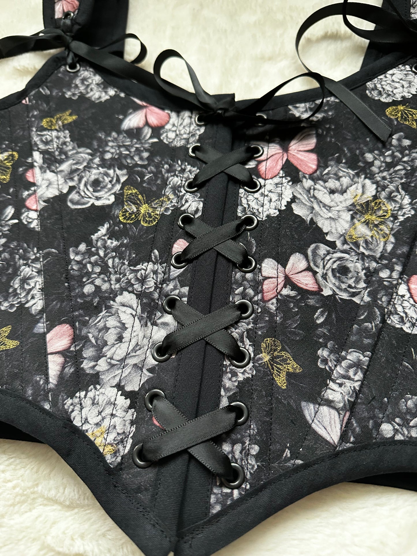 Dark Blushing Butterfly & Black - Reversible Bodice