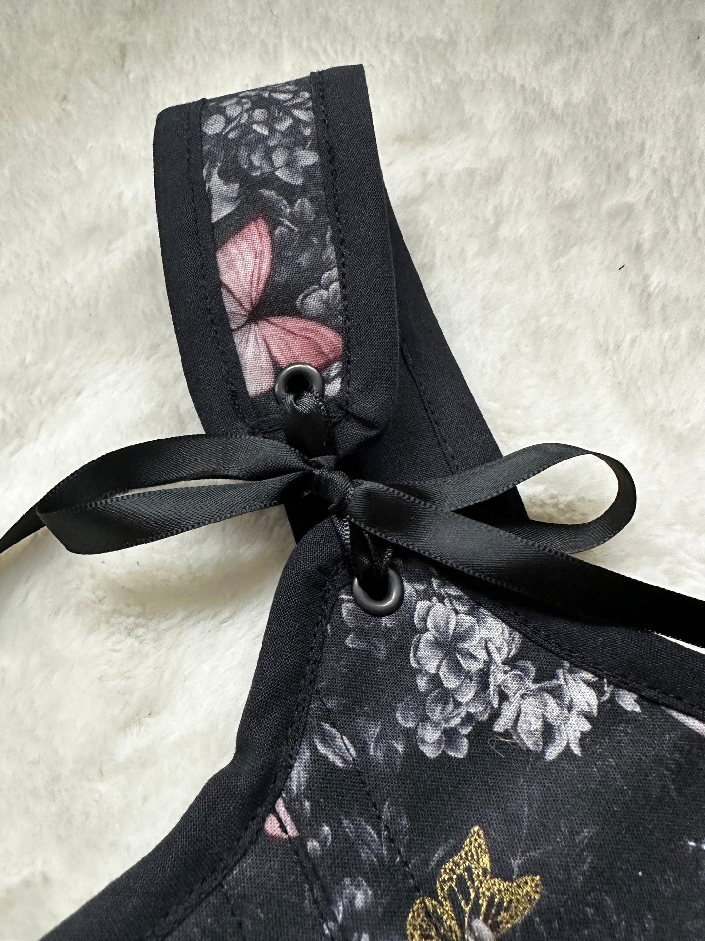 Dark Blushing Butterfly & Black - Reversible Bodice