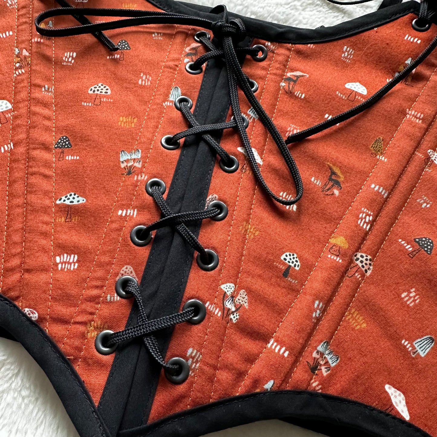 Orange Mushies & Black Reversible Bodice