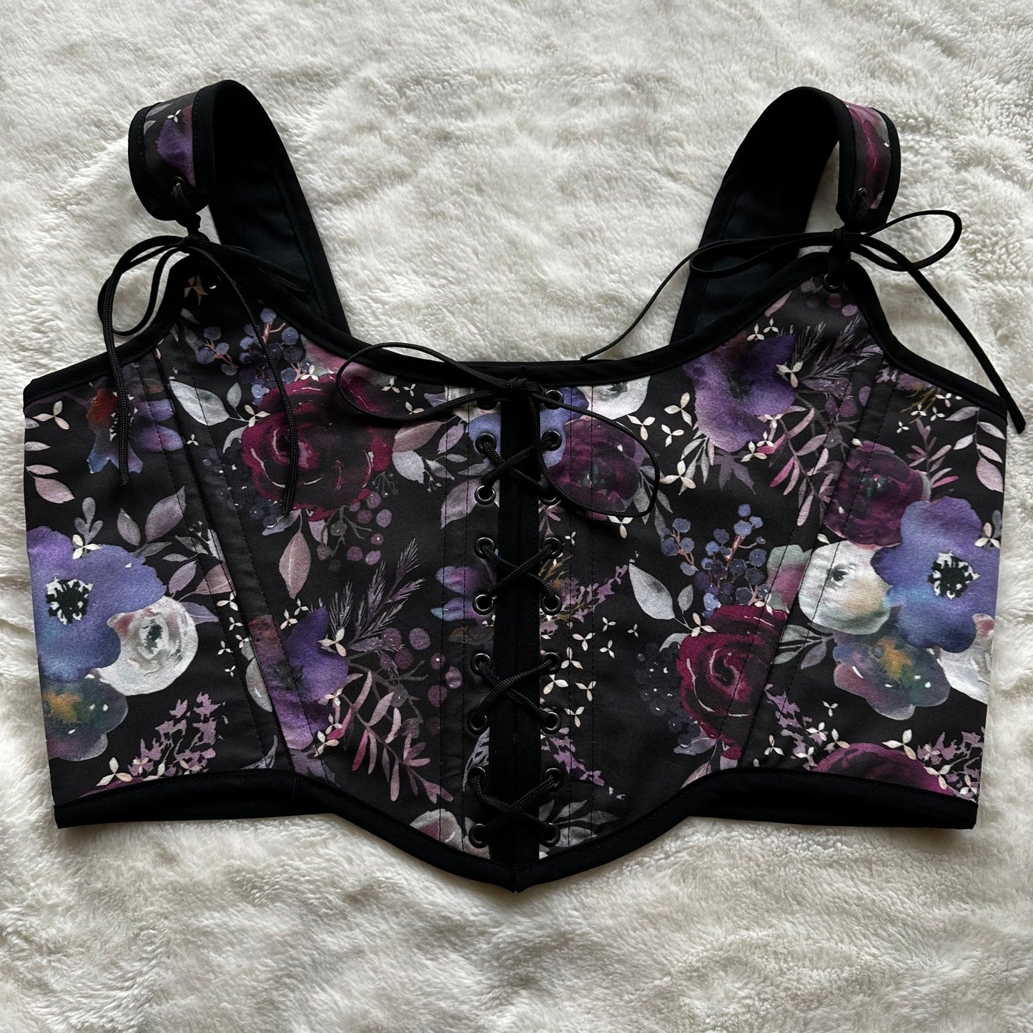 Violet Floral & Black Reversible Bodice